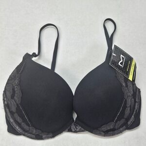 Maidenform Black Lace Trim Push Up Bra Convertible‎ Straps 34D 1 Sexy Bra